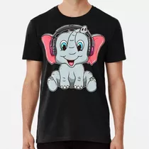 Remera Cute Baby Elephant Dj Usando Auriculares Algodon Prem