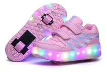 Zapatos Deportivo Con Ruedas Color De Luz Led Adultos Y Niño