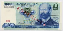 Billete De Chile 10000 Pesos Año 1989 Especimen Unc