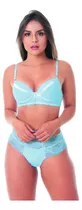 Conjunto Lingerie Cropped C/ Bojo Renda Calcinha Tanga Luxo