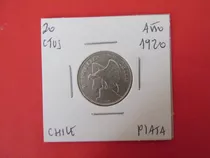 Antigua Moneda Chile 20 Centavos De Plata Año 1920