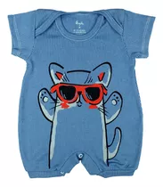 Macacão Bebê Menino Macaquinho Curto Azul Roupa Para Bebê