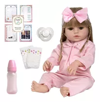 Bebê Reborn Menina Loira Olho Castanho 100% Silicone Grande