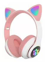 Auriculares Gamer Inalámbricos Cat Stn-28 Rosa Con Luz Led