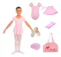 Kit Completo Infantil Ballet Meia Manga Balé 6peças C/bolsa