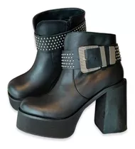 Bota 7070 Dos En Una Tachas Plataforma Taco Cómoda Clásica