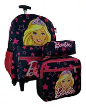 Kit Mochila Barbie Preta Com Rodinhas E Lancheira E Estojo