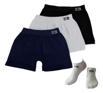 Packx3 Short Calza Corta Colegial + 3 Pares Medias Soquetes 