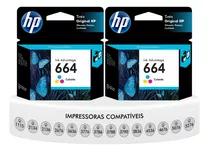 Kit 2 Cartuchos Hp 664 Color Original 1115 2136 2676 3636