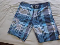 Bermuda Short De Baño Hombre A Cuadros, Azul Celeste, Blanco