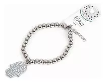 Pulsera Acero Quirúrgico Mano Fátima Dije Bolitas Esmalt 