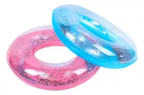 2x Boia Inflável Redonda C/ Glitter Para Piscina Praia Verão