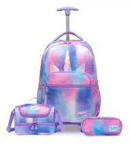 Kit Escolar Mochila De Rodinha Unicórnio Infantil