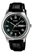 Reloj Casio Mtp-v006l-1budf Para Hombre Color De La Correa Negro Color Del Bisel Plateado Color Del Fondo Negro