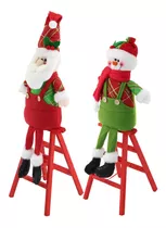 Kit Dupla Boneco D Neve Papai Noel Natalinos 55cm Com Escada