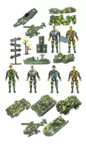 Kit Brinquedos Veículos Militares Soldados Miniatura 23 Pçs