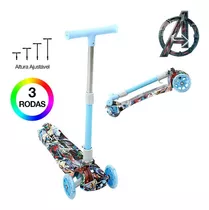 Patinete Avengers Hq Infantil De 3 Rodas Com Led Nas Rodas Cor Azul Vingadores