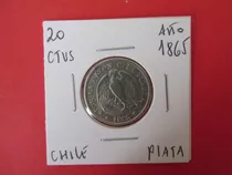  Moneda Chile 20 Centavos Pechugon Plata Año 1865 Escasa