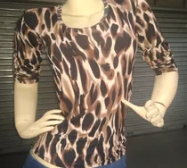 Polo Blusa Mujer Estampado Talla S - M - Tacto Piel Durazn0