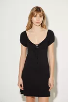 Vestido Mc De Crepe De Punto Con Lazos  Negro - Koxis Mujer