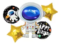 Globos Metalizado Astronauta Unicornio 5 Piezas Helio Aire