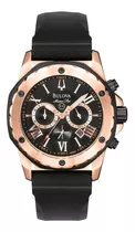 Reloj Pulsera Bulova Marine Star 98b104 De Cuerpo Color Rosa, Analógico, Para Hombre, Fondo Negro Color Negro Y Hebilla Simple