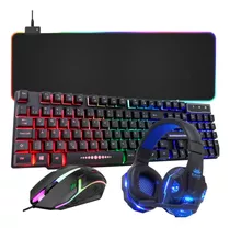 Kit Gamer Completo Teclado Mouse Headset Usb Mousepad Gg Rgb