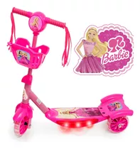 Patinete Musical Barbie Rosa 3 Rodas Infantil Cesta Luz