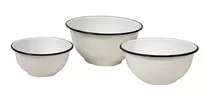 Set X 3 Bowls Enlozados Blanco Con Negro.