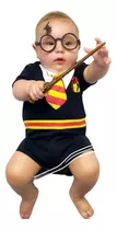 Body Bebê Temático Harry Potter Uniforme + Óculos + Varinha