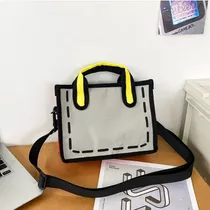 Bolso De Hombro Bidimensional Gris Dibujos Animados Pequeño