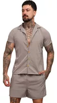 Conjunto Masculino Liso Camisa E Short Adulto 