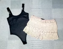 Dúo Mujer T S /m Short Puntillas + Body Engomado 