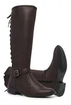 Bota Feminina Montaria Cano Longo Alto Fivela Cadarço 11653