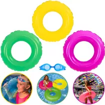 Kit 3 Boia Circular Inflável Neon Praia Piscina Criança 60cm