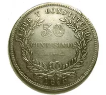 Uruguay Antigua 50 Cents. 1893 Plata Con Error 93 Sobre 77