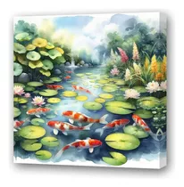 Cuadro 45x45cm Koi Paisaje Sereno Acuarela Relajacion M3