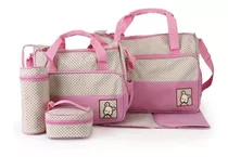 Set Bolso Maternal Bebe 5 Piezas Con Cambiador Tcweb Color Rosado