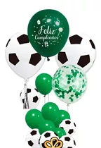 17 Globos Decoración Cumpleaños Globos Cumpleaños Futbol 656 Color Verde,blanco Y Negro