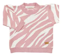 Sweater Cebra Mini Anima Tejido Bebe Kids Nena Rosa Viejo