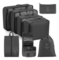 Organizadores De Maletas Para Viaje Raga Impermeable Set 8 Piezas Color Negro Marca Kwala