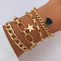 Pulseras Conjunto Corazon Negro Y Estrella