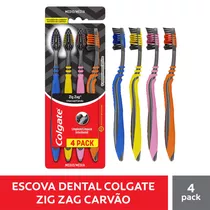 Cepillo De Dientes Colgate Zigzag Infusão De Carvão Medio X 4 Unidades