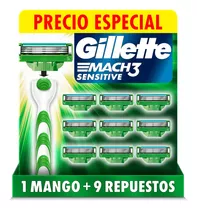 Máquina De Afeitar Gillette Mach3 Sensitive + 9 Repuestos