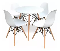 Comedor Mesa Eames Redonda Blanca 80cm + 4 Sillas Eames Blan