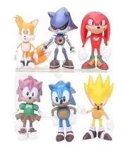 Kit 6 Bonecos Sonic, Tails, Amy, Knuckles - Pronta Entrega