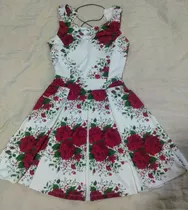 Vestido Branco Floral Transado Nas Costas, Tamanho M