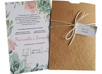 Convite De Casamento Rústico Com Envelope (80un)