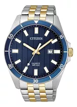 Citizen Quartz Date Two Tone Bi5054-53l Color De La Correa Plata Y Oro Color Del Bisel Plata Y Oro Color Del Fondo Azul