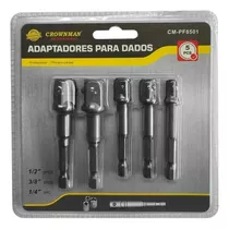 5 Adaptadores Para Taladro Dados Cuadrante 1/2 - 3/8 - 1/4